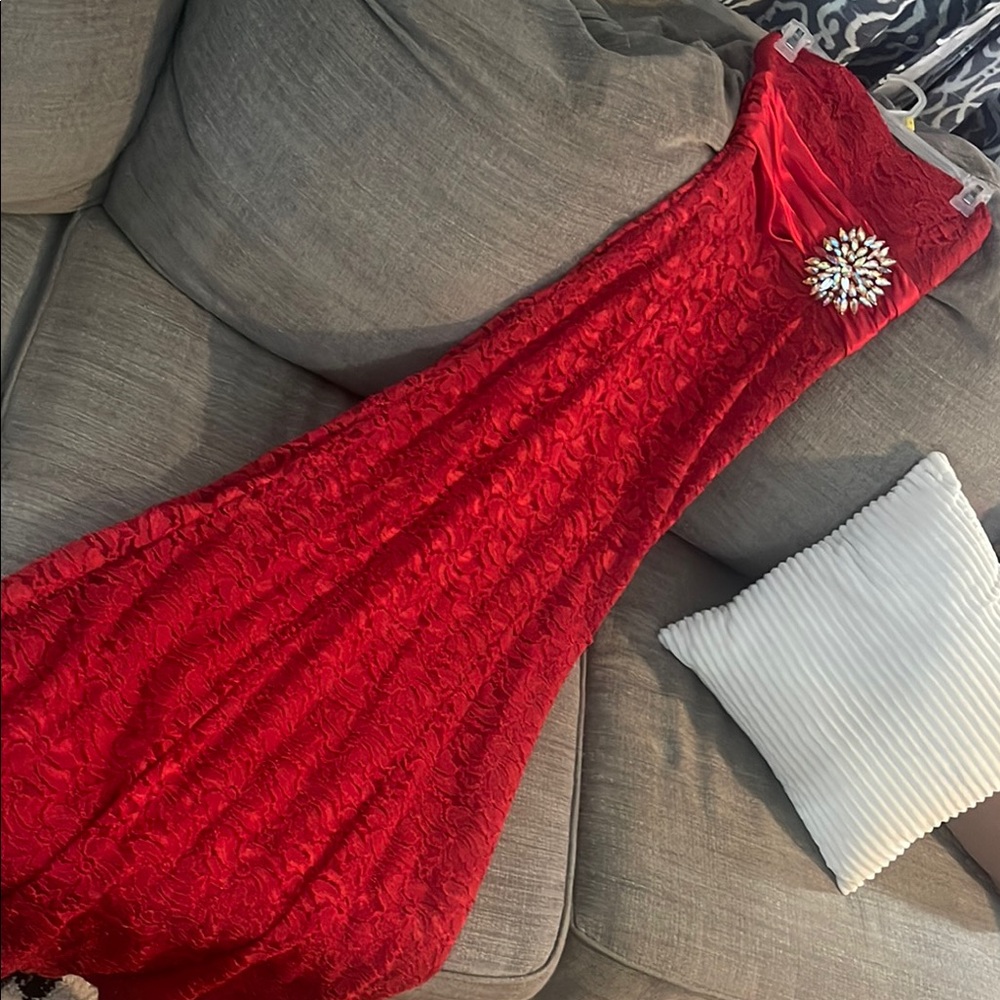 Elegant Red Gown with Embellishment